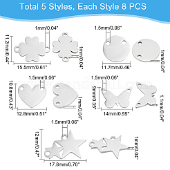 40Pcs 5 Style 201 Stainless Steel Charms&nbsp;STAS-DC0006-79