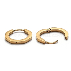304ステンレススチール製八角形フープピアス  ゴールドカラー  16x17.5x3mm  ピン：1mm&nbsp;STAS-J033-04B-G