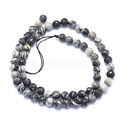 天然石ブラックシルクストーン/ネットストーンビーズ連売り  ラウンド  ファセット（128ファセット）  6mm  穴：0.8mm  約64個/連  15.35インチ（39cm）&nbsp;G-K310-A09-6mm
