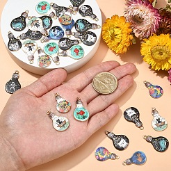 50 個 10 スタイル ラック メッキ合金エナメル ペンダント  カドミウムフリー＆ニッケルフリー＆鉛フリー  模様付き電球  ブラック  28x17x2.5mm  穴：2mm  5個/スタイル&nbsp;ENAM-CJ0003-10