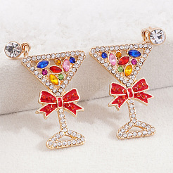 クリスマス合金ダングルスタッドピアス  エナメル＆ラインストーン付き  ゴールドカラー  ドリンク  30x20mm&nbsp;FS-WG10992-03