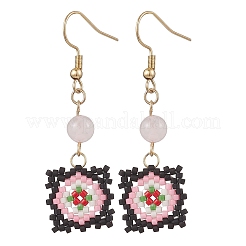 Handmade Glass Seed Beaded Window Lattice Pattern Dangle Earrings&nbsp;EJEW-MZ00560-02
