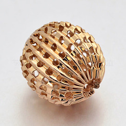 Round PVD Vacuum Plating Brass Hollow Filigree Corrugated Beads&nbsp;KK-L049-01