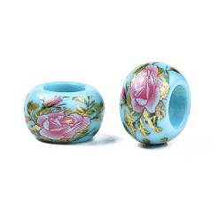 Flower Printed Opaque Acrylic Rondelle Beads&nbsp;SACR-S305-27-E04