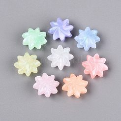 光沢のあるツートンカラーの透明アクリルビーズ  花  暗闇で光る  グリッターパウダー付き  ミックスカラー  20x20x10.5mm  穴：2.5mm  約240個/500g&nbsp;OACR-Q199-41