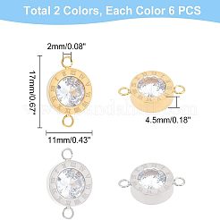 12Pcs 2 Colors 304 Stainless Steel Clear Cubic Zirconia Connector Charms&nbsp;STAS-UN0037-33