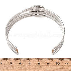 304ステンレススチール製のマルチ連カフブレスレットのブランク（フラットラウンドベゼルセッティング付き）  ステンレス鋼色  トレイ：18mm  内径：2.11x2.40インチ（5.35x6.1cm）&nbsp;SA-CBA4160-01B-P