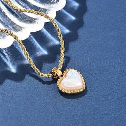 304 Stainless Steel Pave Shell Heart Pendant Rope Chain Necklaces for Women&nbsp;NJEW-Z070-02G
