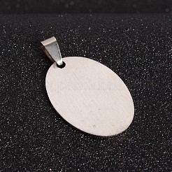 変色防止 201 ステンレススチール 刻印入り ブランクタグペンダント  オーバル  ステンレス鋼色  35x25x1.5mm  穴：4x9mm&nbsp;STAS-I032-178