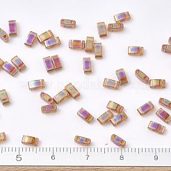 MIYUKIハーフティラビーズ  日本製シードビーズ  2の穴  （htl257)透明トパーズab  5x2.3x1.9mm  穴：0.8mm  約2500個/100g&nbsp;SEED-J020-HTL257
