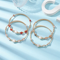 Natural Mixed Stone Round Beaded Cuff Bangle&nbsp;BJEW-JB10113