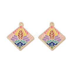 メッキ合金エナメルチャームラック  葉っぱのチャームが付いた菱形  カドミウムフリー＆ニッケルフリー＆鉛フリー  ミックスカラー  28x25x2mm  穴：1.5mm&nbsp;FIND-I038-04