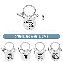 5Pcs 5 Style Class of 2023 Graduation Gifts Stainless Steel Keychain&nbsp;KEYC-FH0001-32B