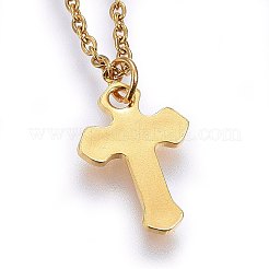 304ステンレススチールペンダントネックレス  カニカン付き  クロス  ゴールドカラー  17.71インチ（45cm）  1.5mm&nbsp;NJEW-H488-04G