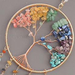 7 Chakra Copper Wire Wrapped Natural & Synthetic Mixed Stone Chips Tree of Life Suncatchers&nbsp;HJEW-F027-06