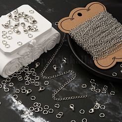 DIY真鍮ツイストチェーンネックレス作りキット  カニカンと丸カンを含む  プラチナ  リンク：4x3x0.45mm  10 M&nbsp;DIY-LS0002-88P