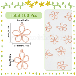 チベット風アロイペンダント100個  中空  花のチャーム  ローズゴールド  19x17.5x1mm  穴：1.2mm&nbsp;FIND-SC0009-48RG