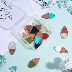14スタイルの不透明レジン&透明ホイルレジンペンダント7個。  クルミ材入り  ティアドロップチャーム  ミックスカラー  38x18x3mm  穴：2mm  2個/スタイル&nbsp;RESI-SZ0001-83