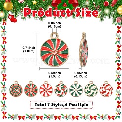 クリスマス合金エナメルペンダント28個、7色  ゴールドカラー  ロリポップチャーム  ミックスカラー  18x15x1.3mm  穴：1.6mm  4個/カラー&nbsp;ENAM-YW0008-06