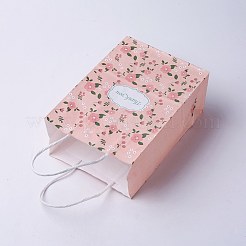 クラフト紙袋  ハンドル付き  ギフトバッグ  ショッピングバッグ  長方形  花柄  ピンク  27x21x10cm&nbsp;CARB-E002-M-S01