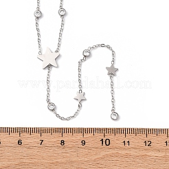 304ステンレススチールクリスタルラインストーンスターラリアットネックレス  ステンレス鋼色  長さ15.04インチ(38.2cm)+58mmエクステンダー&nbsp;NJEW-R026-15P