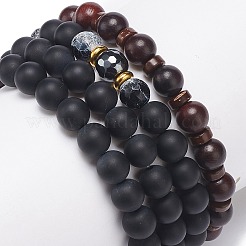 4Pcs 4 Style Natural Coconut & Wood & Mixed Gemstone Beaded Stretch Bracelets Set&nbsp;BJEW-JB08835