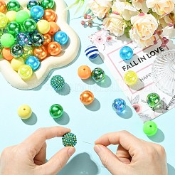 50個12スタイルのラウンドABSプラスチック模造パールビーズとアクリルビーズ  ラウンド  ミックスカラー  18~20mm  穴：2~3mm&nbsp;DIY-CJ0003-28