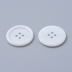 アクリル縫い付け用ボタン  衣装デザインのためのプラスチックボタン  4穴  染め  フラットラウンド  ホワイト  25x3mm  穴：2mm&nbsp;X-BUTT-E076-D-01
