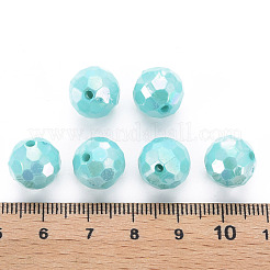 不透明なアクリルビーズ  多面カット  染め  ABカラー  ラウンド  ミディアムターコイズ  12x11.5mm  穴：1.8mm  約560個/500g&nbsp;TACR-S154-10F-04