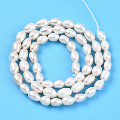 天然養殖淡水パールビーズ連売り  ライス  乳白色  5~8x4~5mm  穴：0.5mm  約50~59個/連  13.98~14.17''（35.5~36センチメートル）&nbsp;PEAR-N012-04T