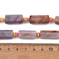 ファイヤーアゲートクラックルビーズ連売り  染め＆加熱  コラム  多面カット  チョコレート  23x9x10mm  穴：2mm  約14個/連  16.54''（42センチメートル）&nbsp;GG-T001-02A