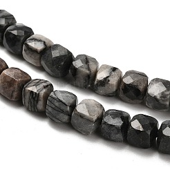 ナチュラルブラックネットストーンビーズ連売り  多面カット  キューブ  6.5~7.5x6.5~7.5x6.5~7.5mm  穴：1.2mm  約57~58個/連  15.35~15.55インチ（39~39.5cm）&nbsp;G-H078-C32-01
