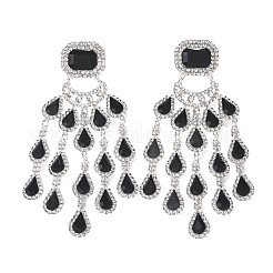 Rectangle with Teardrop Brass Rhinestone Dangle Stud Earrings&nbsp;FS-WG1781C-01