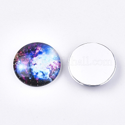 星空模様プリントガラスカボション  半円/ドーム  カラフル  25x6~6.5mm&nbsp;GGLA-N004-25mm-D57