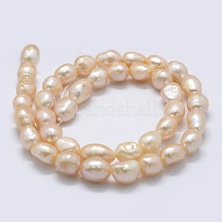 天然養殖淡水パールビーズ連売り  研磨両側  桃パフ  9~13x9~10x6.5~10mm  穴：0.2mm  約33個/連  14.1インチ&nbsp;PEAR-K004-03B-01