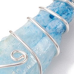 電気メッキされた天然水晶銅線巻きペンダント  ティアドロップチャーム  銀  25~35x7~10x9mm  穴：3.5mm&nbsp;PALLOY-JF02676-02
