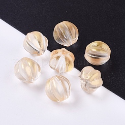 透明ガラスビーズ  グリッターパウダー付き  カボチャ  桃パフ  10.5mm  穴：1mm&nbsp;GLAA-L027-K06