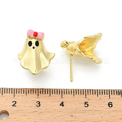 Ghost with Bowknot Brass Stud Earrings&nbsp;EJEW-B149-01G-01