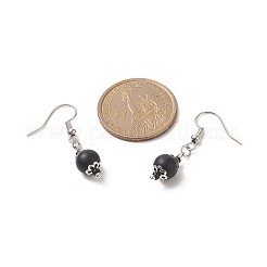 Synthetic Black Stone & Glass Round Beaded Dangle Earrings&nbsp;EJEW-JE05163