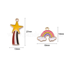 40本4スタイルアロイエナメルペンダント  レインボー＆流れ星  ライトゴールド  14~26.5x13~18.5x1.5mm  穴：1.8~2mm  10個/スタイル&nbsp;ENAM-LS0001-13LG