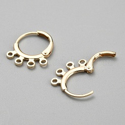 真鍮製フレンチフックピアスパーツ  5穴ループ付き  長持ちメッキ  ゴールドカラー  16x14.5x2mm  穴：1.5mm  ピン：0.7mm&nbsp;KK-WH0081-41A-G