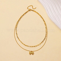 304 Stainless Steel Bowknot Pendant Necklaces&nbsp;LS-NJEW-L182-001G-04