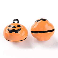 ハロウィンのベーキングペイント真鍮ベルペンダント  カボチャのハロウィーンのカボチャのちょうちん  オレンジ  18.5x18.5x17mm  穴：2mm&nbsp;LS-KKB-S002-005