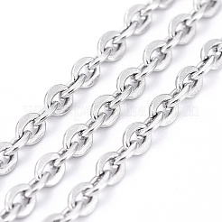 変色しにくい304ステンレススチールアズキチェーン  溶接されていない  フラットオーバル  ステンレス鋼色  4x3mm&nbsp;CHS-K002-02-3mm