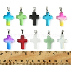 10 個 10 色のガラスペンダント  白金鉄パーツ  クロスチャーム  プラチナ  ミックスカラー  29x18x5.5mm  穴：7x3.5mm  1個/カラー&nbsp;GLAA-FS0001-83