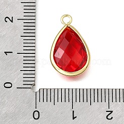 ガラスチャーム  ティアドロップ  真鍮とジャンピングリング付き  多面カット  長持ちメッキ  カドミウムフリー＆鉛フリー  ラックめっき  18KGP本金メッキ  18.5x11x4.5mm  穴：1.8mm&nbsp;KK-V007-010G-02