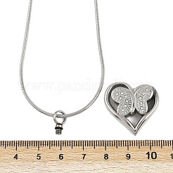 304 Stainless Steel Micro Pave Clear Cubic Zirconia Butterfly Heart Pendant Pet Urn Ashes Necklaces&nbsp;NJEW-S455-10P