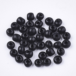 ベーキングペイント ガラスシードビーズ 3/0個  ラウンド  ブラック  5~6x3~5mm  穴：1.2~2mm  約2500個/袋&nbsp;SEED-Q025-5mm-M07