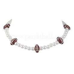女性用プラスチック模造真珠とアクリルスポーツボールビーズネックレス  ミックスカラー  15.75インチ（40cm）&nbsp;NJEW-JN04660