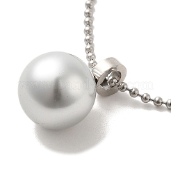 Natural Pearl Round Pendant Necklace with 304 Stainless Steel Ball Chains&nbsp;NJEW-K255-01P